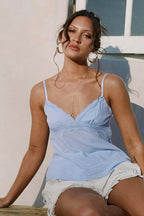 Solid Lace Trim Backless Slim Cami Top