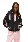 Bow Print Zip Cardigan Hoodie