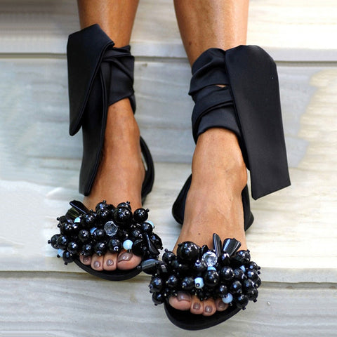 Graduation Gift Back to School Season Sandals Women Flat Sandals Ankle Strap Handmade Beaded Special Women's Shoes Beach Sandals Plus Size 35-43