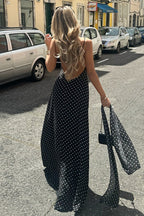 Polka Dot Sexy V Neck Cami Backless Maxi Dress