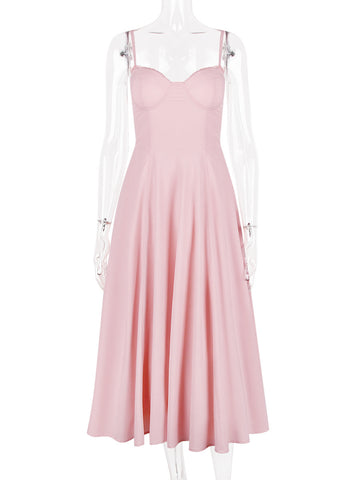 Pink Corset Dress Spaghetti Straps Backless Brunch Birthday Party Midi Dresses
