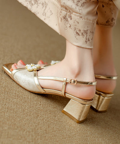 Sandalias gruesas de estilo chino con punta abierta de piel de vaca verde 