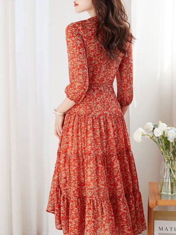 Alexis Vintage Chiffonkleid mit Rüschen und Blumenmuster 