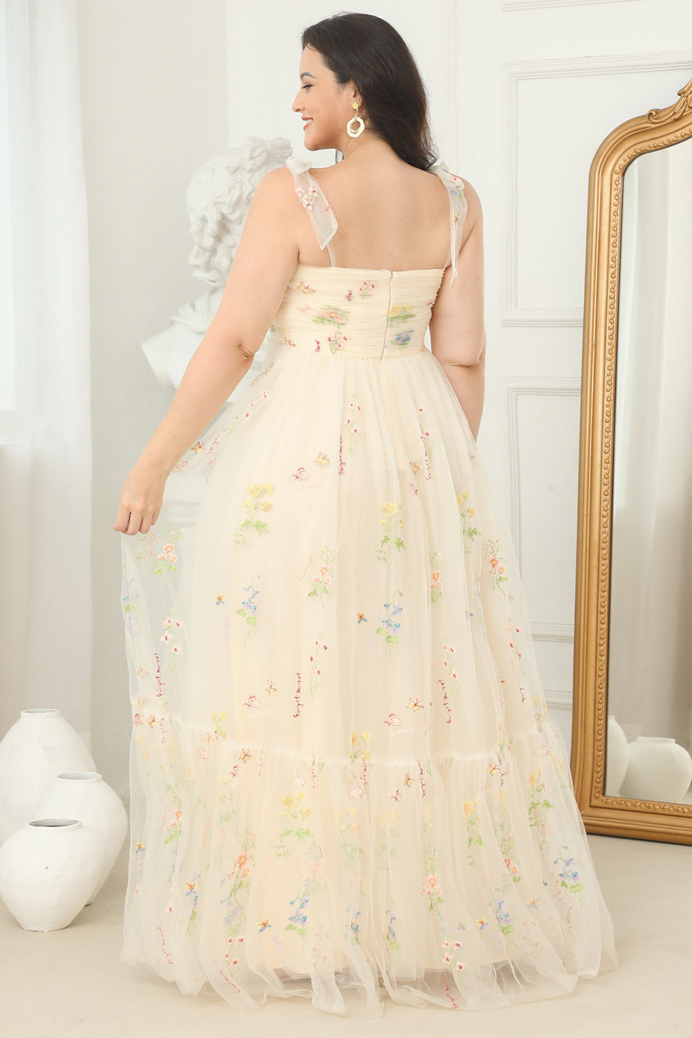 Plus Size Champagne Embroidery Long Prom Dress