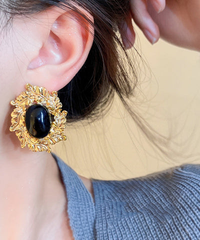 Boho Black Copper Zircon Pearl Stud Earrings