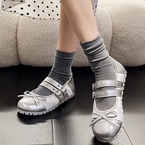 Flats Bow Ballet Dance Shoes Casual Shallow Women Sandals 2024 Fashion Autumn New Fashion Shoes Walking Female Cozy Dress Shoes