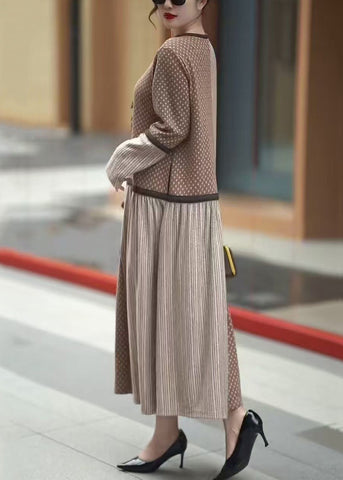 Floral Beige Asymmetrische Patchwork Lange Kleider Winter 