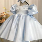 Toddler Prom Dress Girl Baptism Communion Dress Satin Puffy Princess Dress