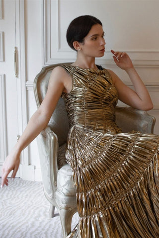 Vestido midi plisado metalizado Camila 