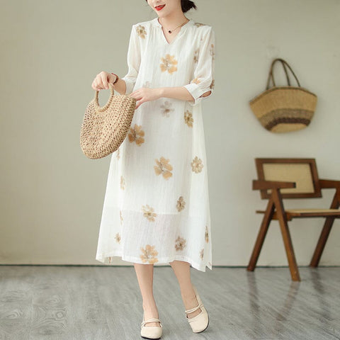 Summer V-Neck Loose Casual Floral Dress