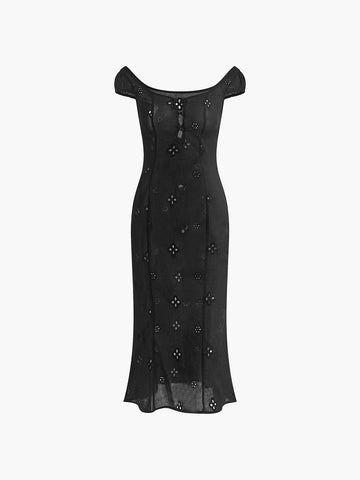Vestido midi de algodón con escote de cerradura 