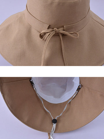 Summer Solid Cotton Drawstring Sunproof Hat