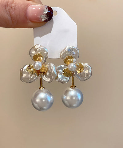 Boutique Gold Copper Alloy Pearl Flora Stud Earrings