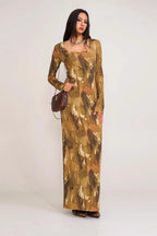 Solid Color Square Neck Bodycon Maxi Dress
