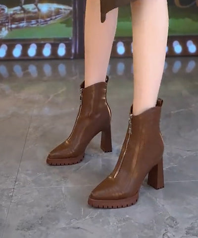 Gun Farbe Kunstleder Spleißen Blockabsatz Stiefel Spitzschuh 