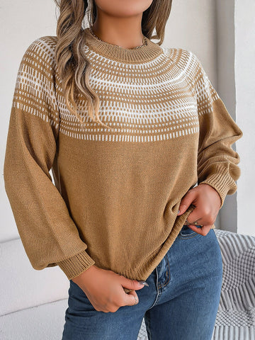 Herbst Winter Retro Pop Gestreifter Langarmpullover für Damen 