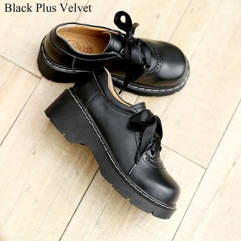 Zapatos Oxford con cordones y cinta para mujer, de piel auténtica dividida, estilo retro, planos, novedad 