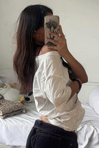 Hip Hop Lip Print Asymmetric Neck Sexy T-shirt