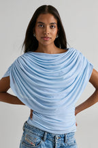 Solid Sheer Ruffle Scarf Neck Blouse
