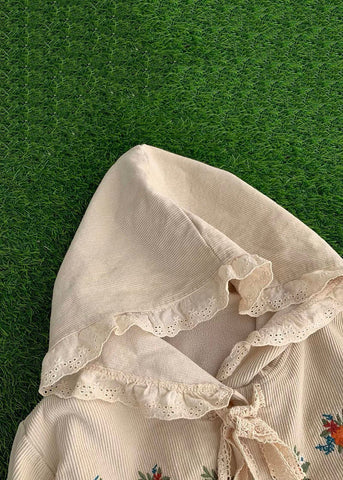 Plus Size Rosa Kapuze bestickt Schnürung Baumwolle lange Mäntel Frühling 