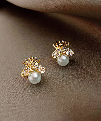 Pendientes Vogue con perla de abeja y cobre dorado 