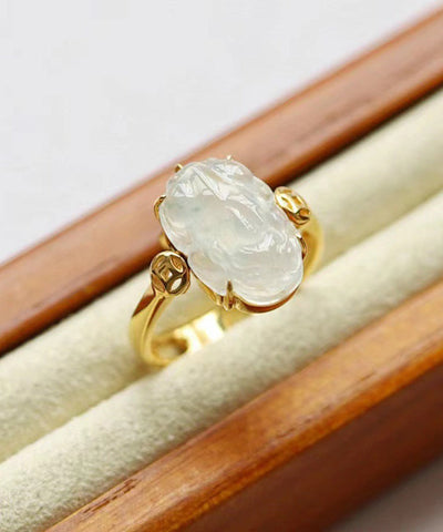 Feingold-Sterlingsilber-Oververgoldung Chalcedon Ein mythischer Wildtier-Quastenring 