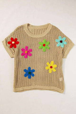 fresh beige crochet flower hollow out sweater t shirt