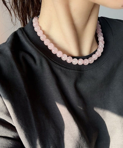 Collar bohemio de plata de ley rosa con cuentas de cristal 