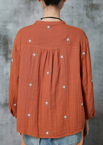 Blusas cómodas de algodón naranja bordadas de primavera 