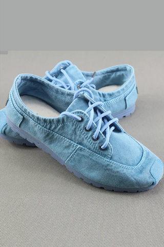 Zapatos planos sencillos de tela de algodón rosa para mujer con tiras cruzadas 