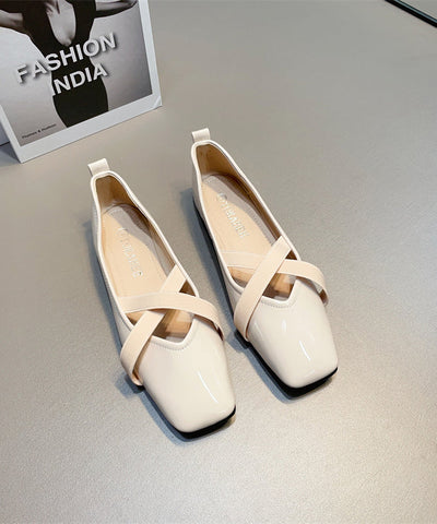 Zapatos planos de piel sintética color vino tinto para mujer con tiras cruzadas 