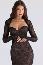 Sexy Lace Sheer Shawl Bandeau Maxi Dress