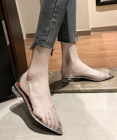 Sandalias transparentes con empalme de circonitas plateadas, las mejores para caminar 