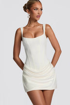 Sexy Ruched Boned Bodice Spaghetti Strap Bodycon Mini Dress
