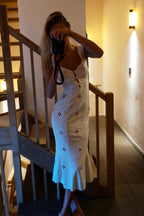 Embroidered Round Neck Cutout Mermaid Maxi Dress