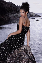 Polka Dot Backless Cami Bodycon Maxi Dress