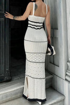 Knitted Suspender Dress with Slits Textured Vacation Maxi Dress