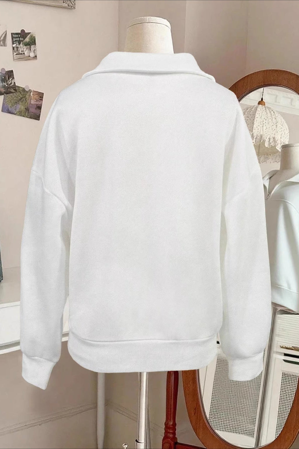 Solid Half Zip Loose V-Neck Sweatshirts