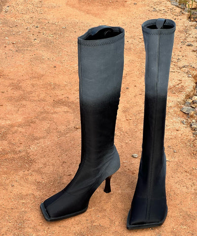 Botas de tacón alto con diseño original de empalme de piel sintética en degradado gris 