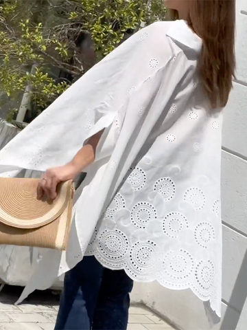 Cap Sleeve Loose Asymmetric Solid Color Lapel Collar Blouses&Shirts Tops