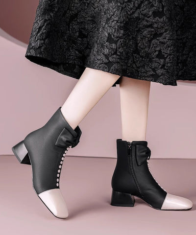 Botas gruesas con lazo rosa y cuentas para uñas 
