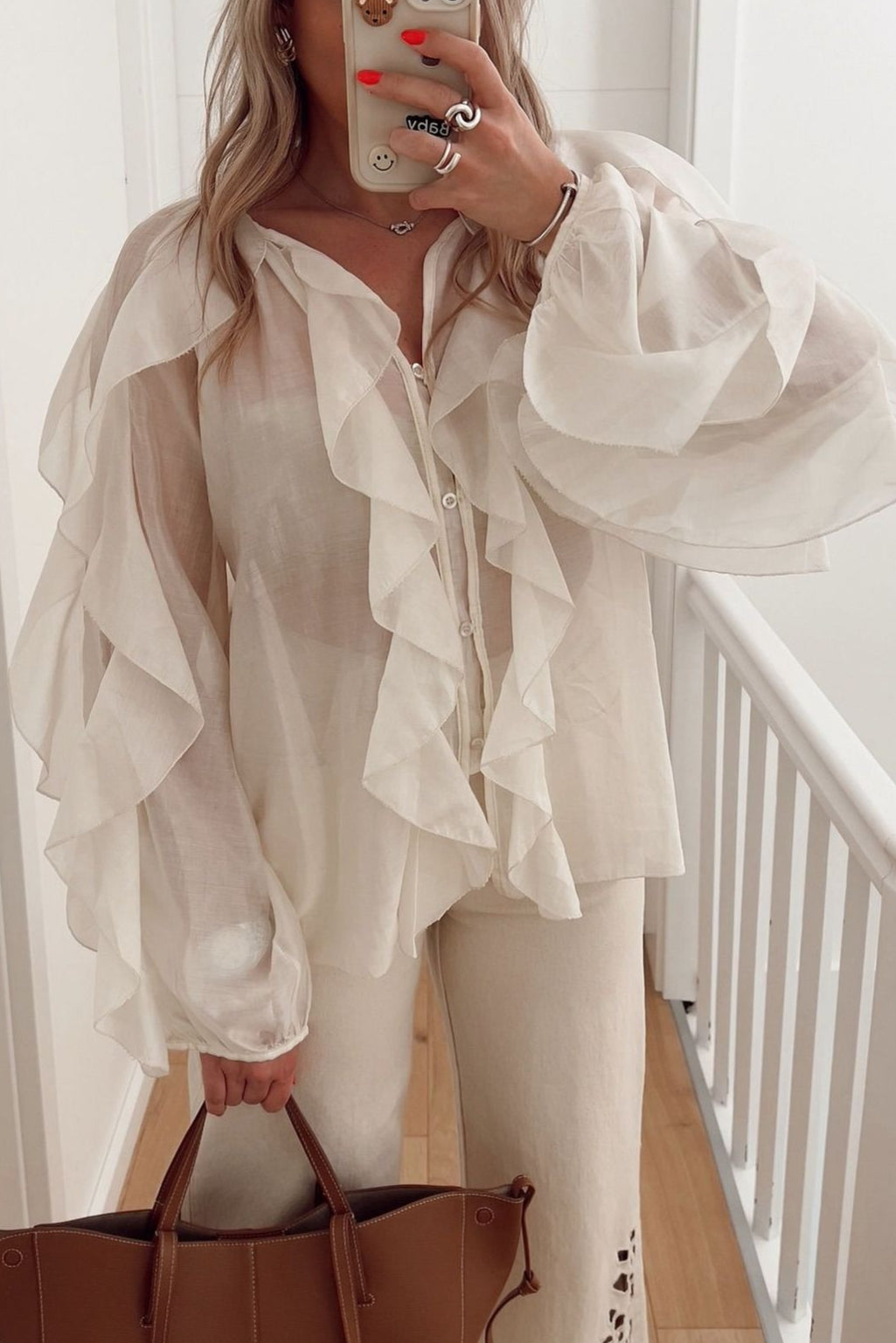 Ruffle V Neck Commuter Fashion Blouse