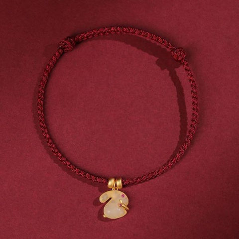 Sterling Silver Auspicious Rabbit Transit Red Rope Braided Bracelet
