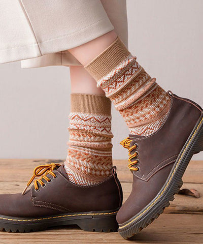 Moderne, khakifarbene Pring-Socken aus dicker Baumwolle mit mittlerer Wade 