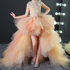 Sommer-Kommunionkleid für Mädchen, ärmellos, Paillettenstickerei, Schleppe, Prinzessinnenkleid 