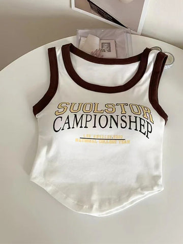 Camiseta sin mangas con estampado de letras para mujer, estilo coreano, con bloques de color y sujetador incorporado, estilo deportivo informal sin mangas, envío directo 