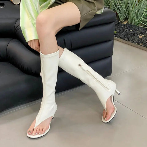 Mode Frauen Sandalen Stiefel Clip Toe Sommer Draußen Abendschuhe Dünne High Heels Seitlicher Reißverschluss Party Pumps Schuhe Frau Pantoletten 35-39 