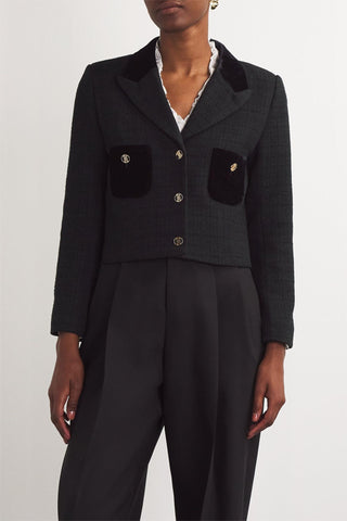 Splicing Metal Button Velvet Blazer
