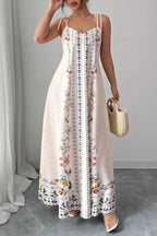 Elegant Floral Print Unique Spaghetti Strap Sleeveless Maxi Dress