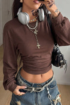 Y2K Lantern Sleeve Crop Sweatshirts